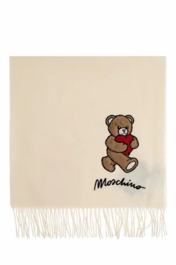 Moschino cream Wool scarf with a characteristic teddy bear motif
