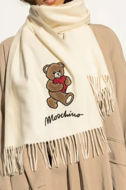 Moschino cream Wool scarf with a characteristic teddy bear motif