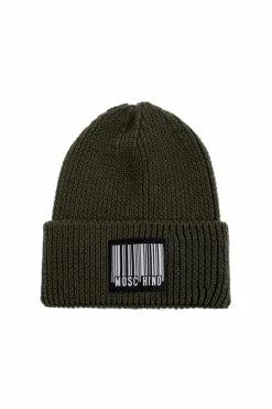 Moschino GREEN Wool beanie with logo patch