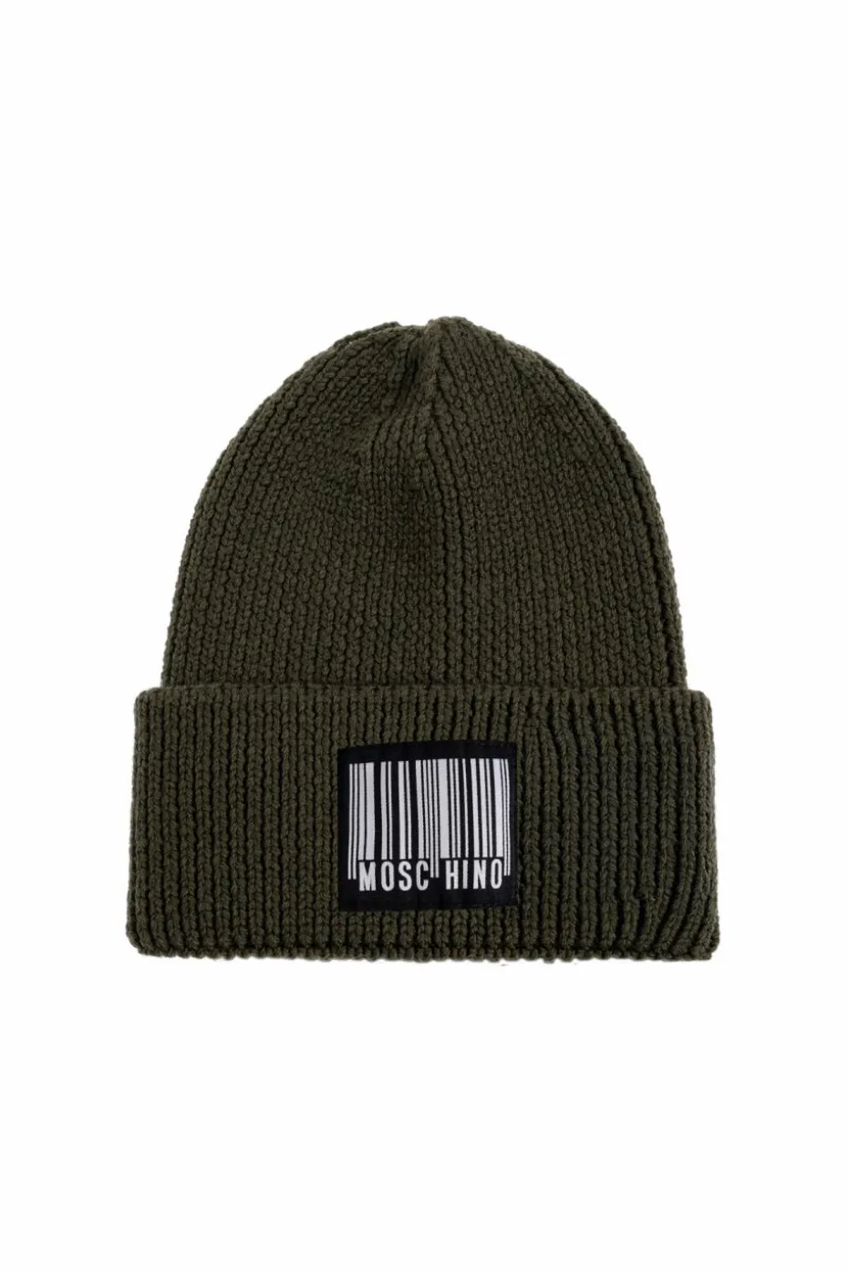 Moschino GREEN Wool beanie with logo patch