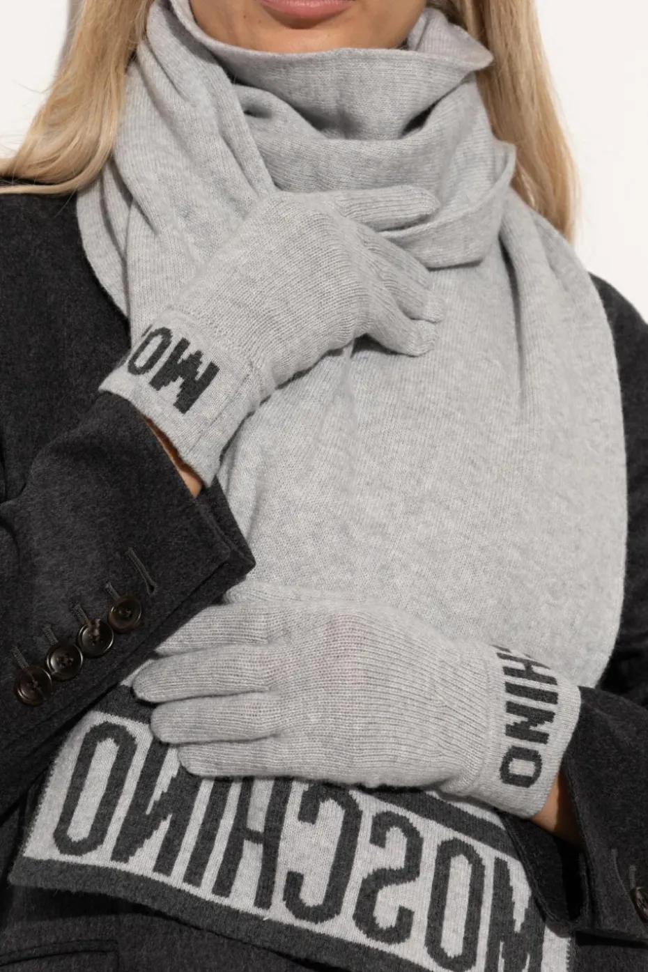 Moschino GREY Gloves with logo