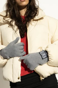 Moschino GREY Gloves with logo patch