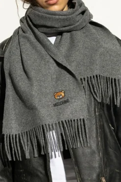 Moschino GREY Wool scarf with logo