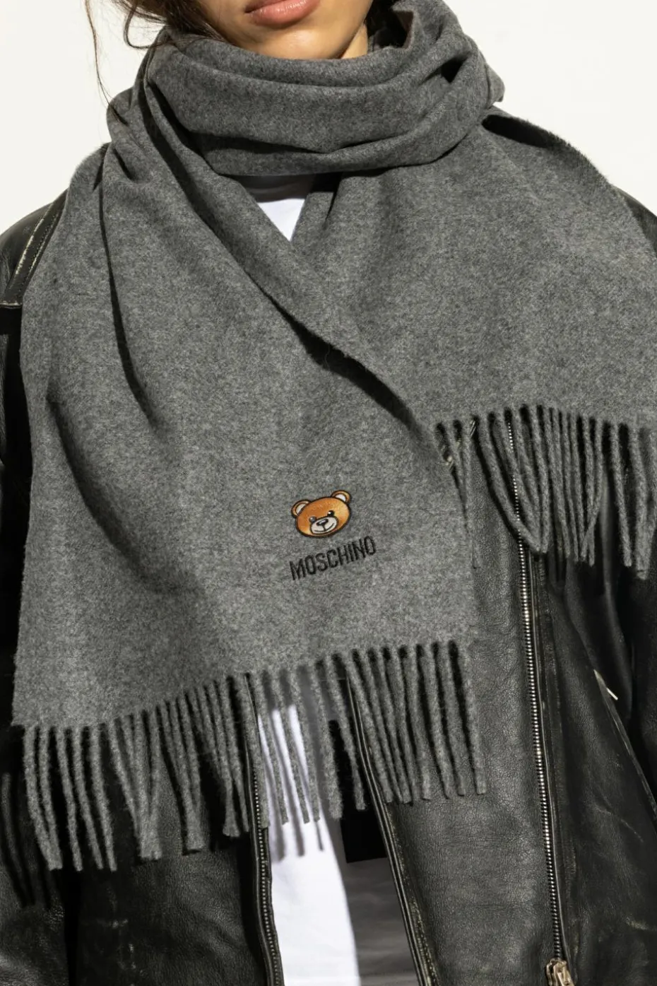 Moschino GREY Wool scarf with logo