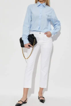 Moschino light blue Cotton shirt with embroidered logo