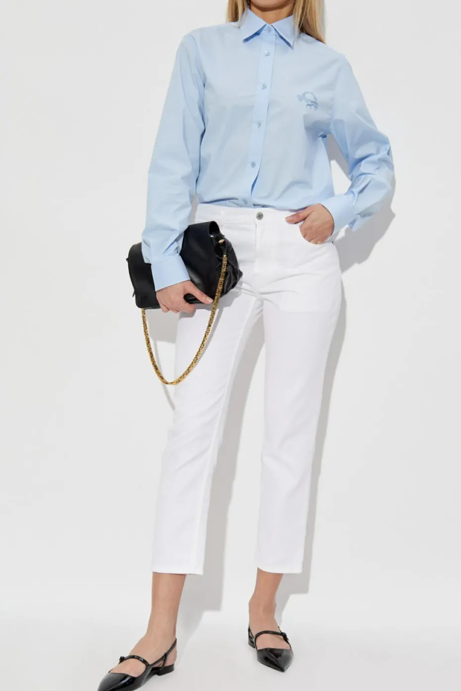 Moschino light blue Cotton shirt with embroidered logo