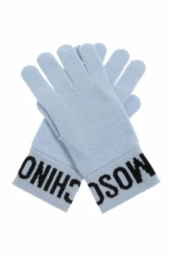 Moschino light blue Gloves with logo