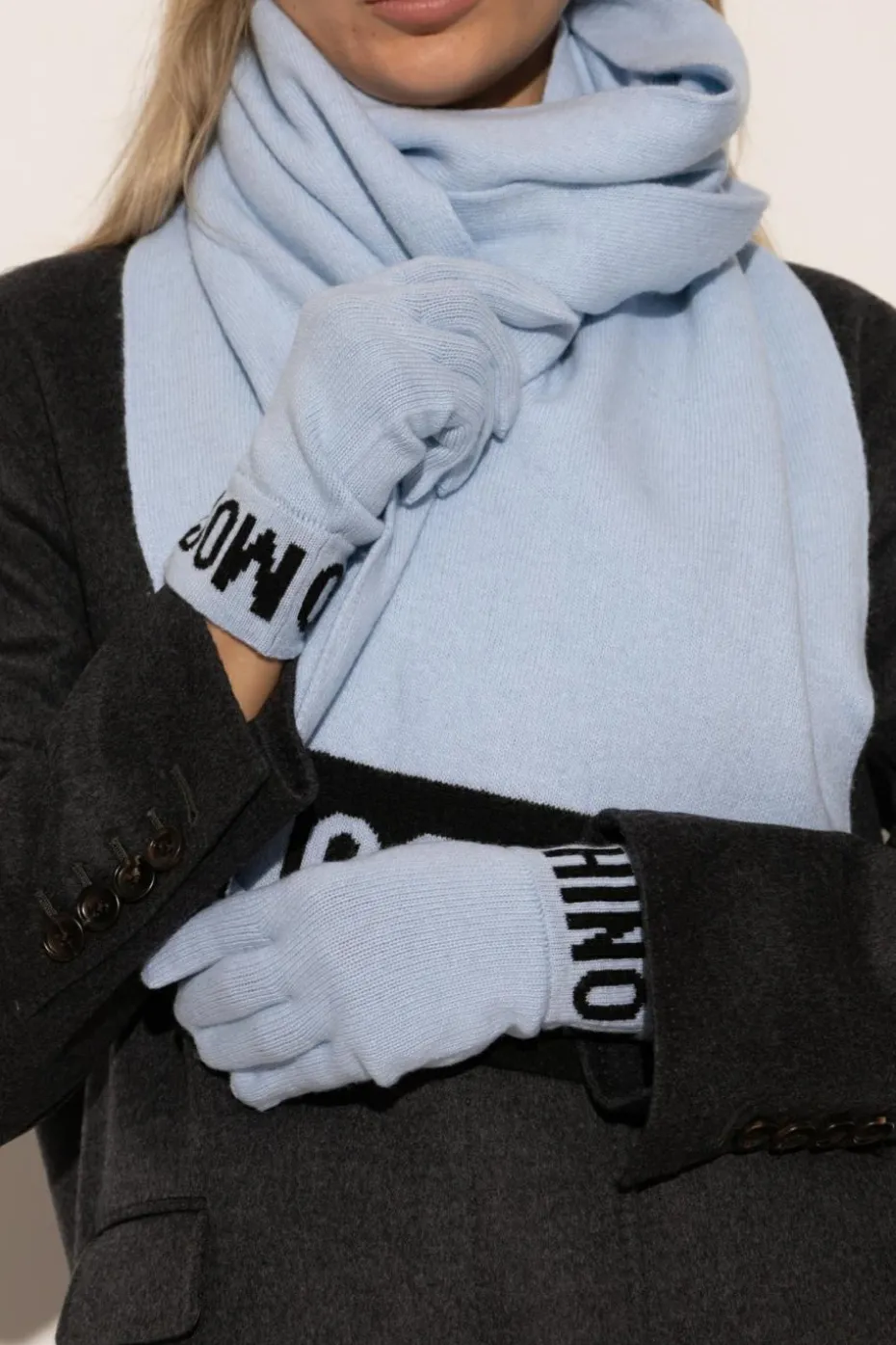 Moschino light blue Gloves with logo