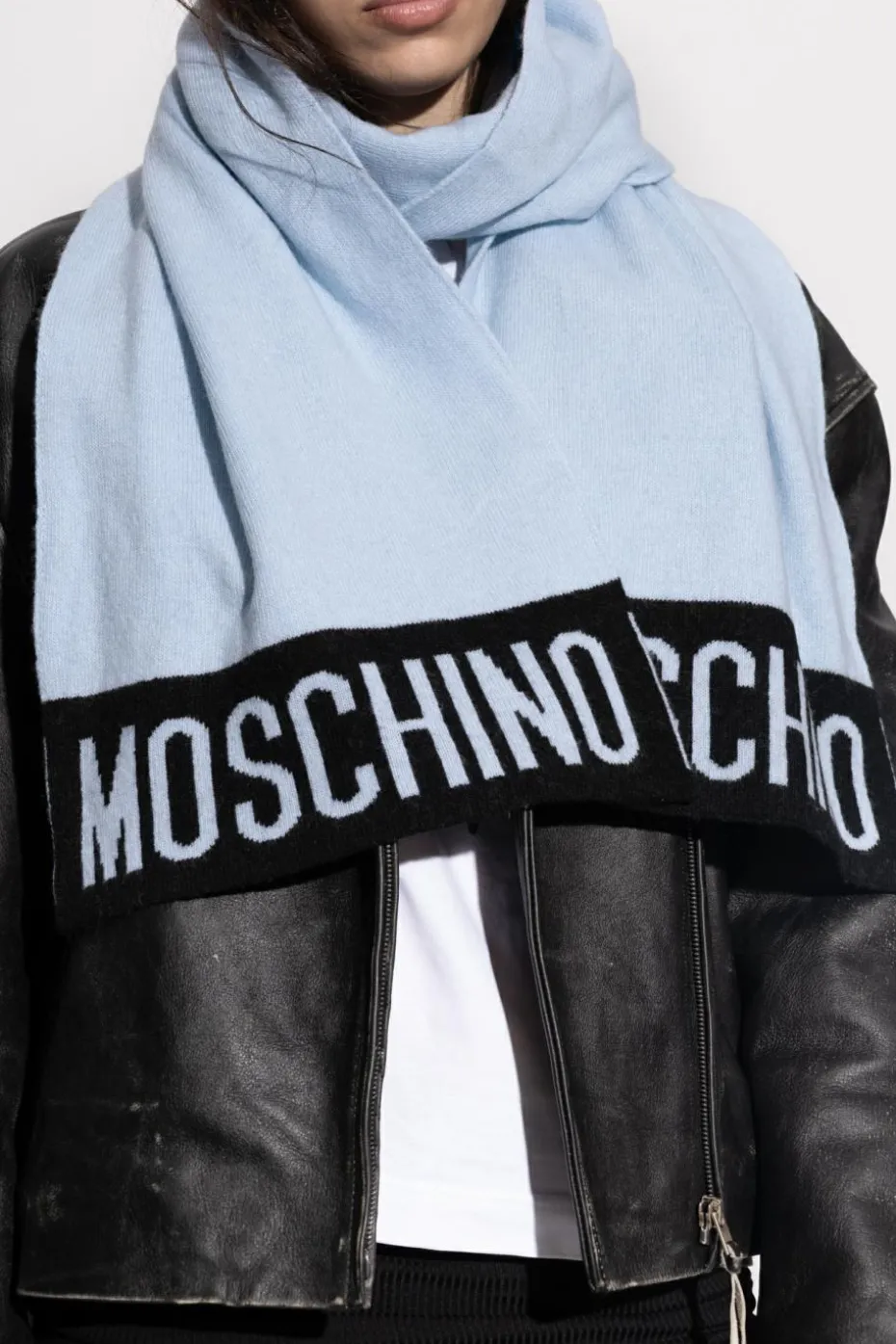 Moschino light blue Scarf with logo