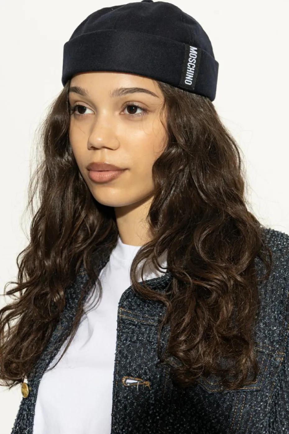 Moschino NAVY BLUE Cotton beanie with logo patch
