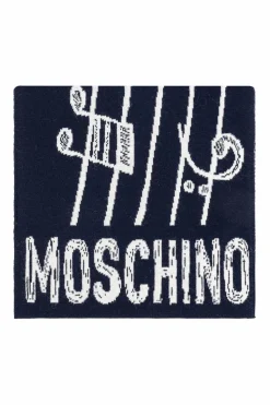 Moschino NAVY BLUE Scarf with a characteristic teddy bear motif
