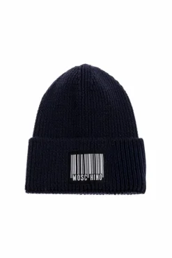 Moschino NAVY BLUE Wool beanie with logo patch