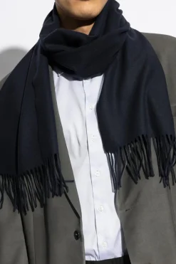 Moschino NAVY BLUE Wool scarf with logo