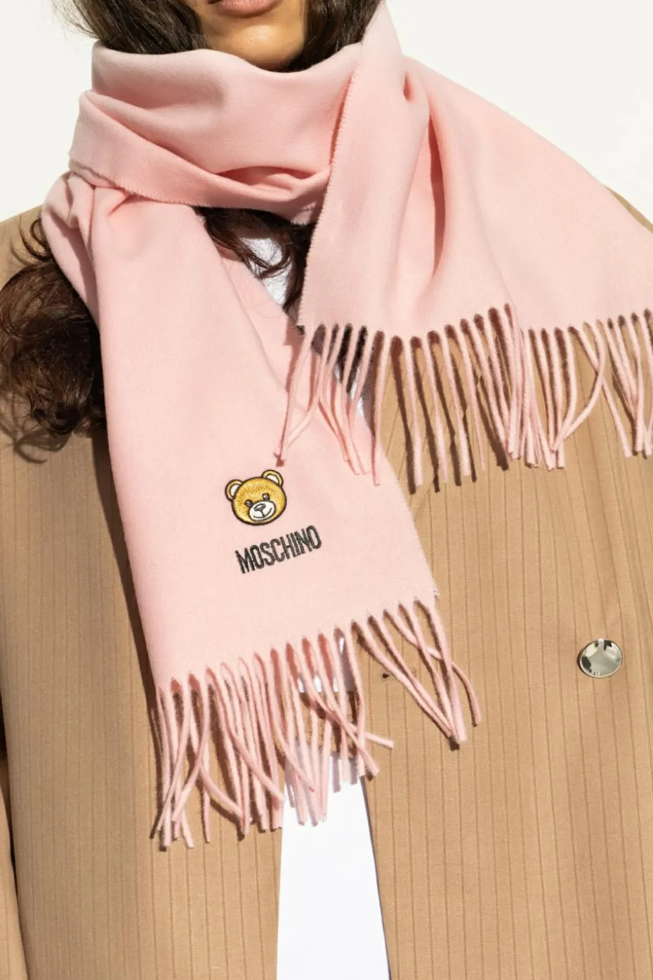 Moschino PINK Wool scarf with logo