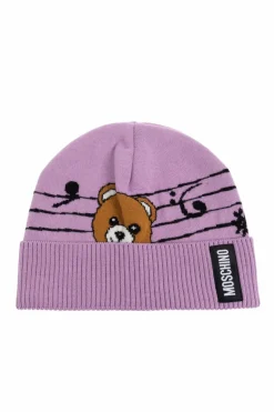 Moschino PURPLE A hat with a distinctive bear motif