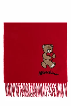 Moschino RED Wool scarf with a characteristic teddy bear motif