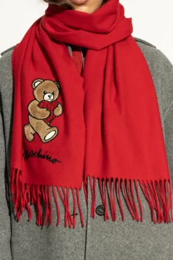 Moschino RED Wool scarf with a characteristic teddy bear motif