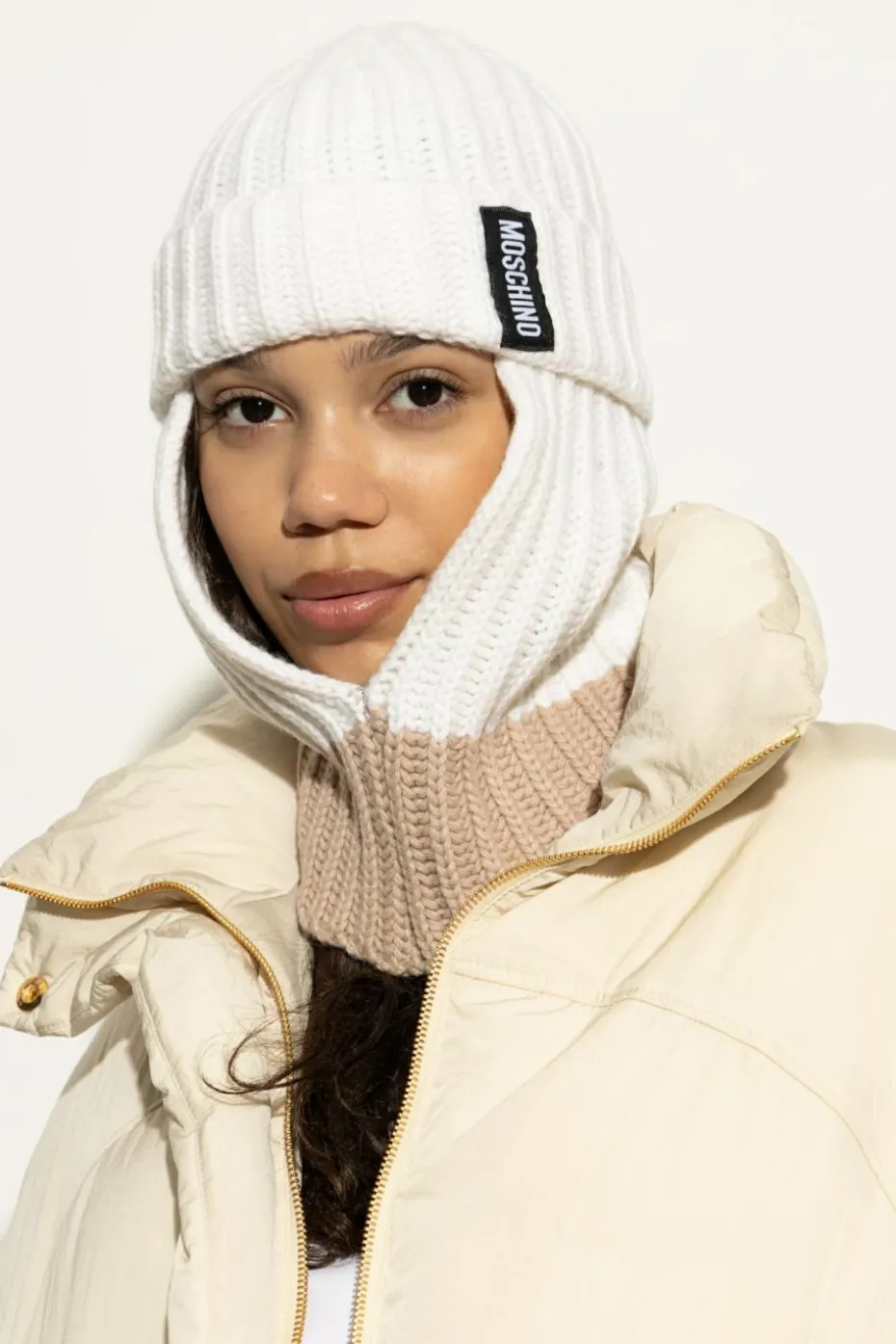 Moschino WHITE Balaclava with logo patch