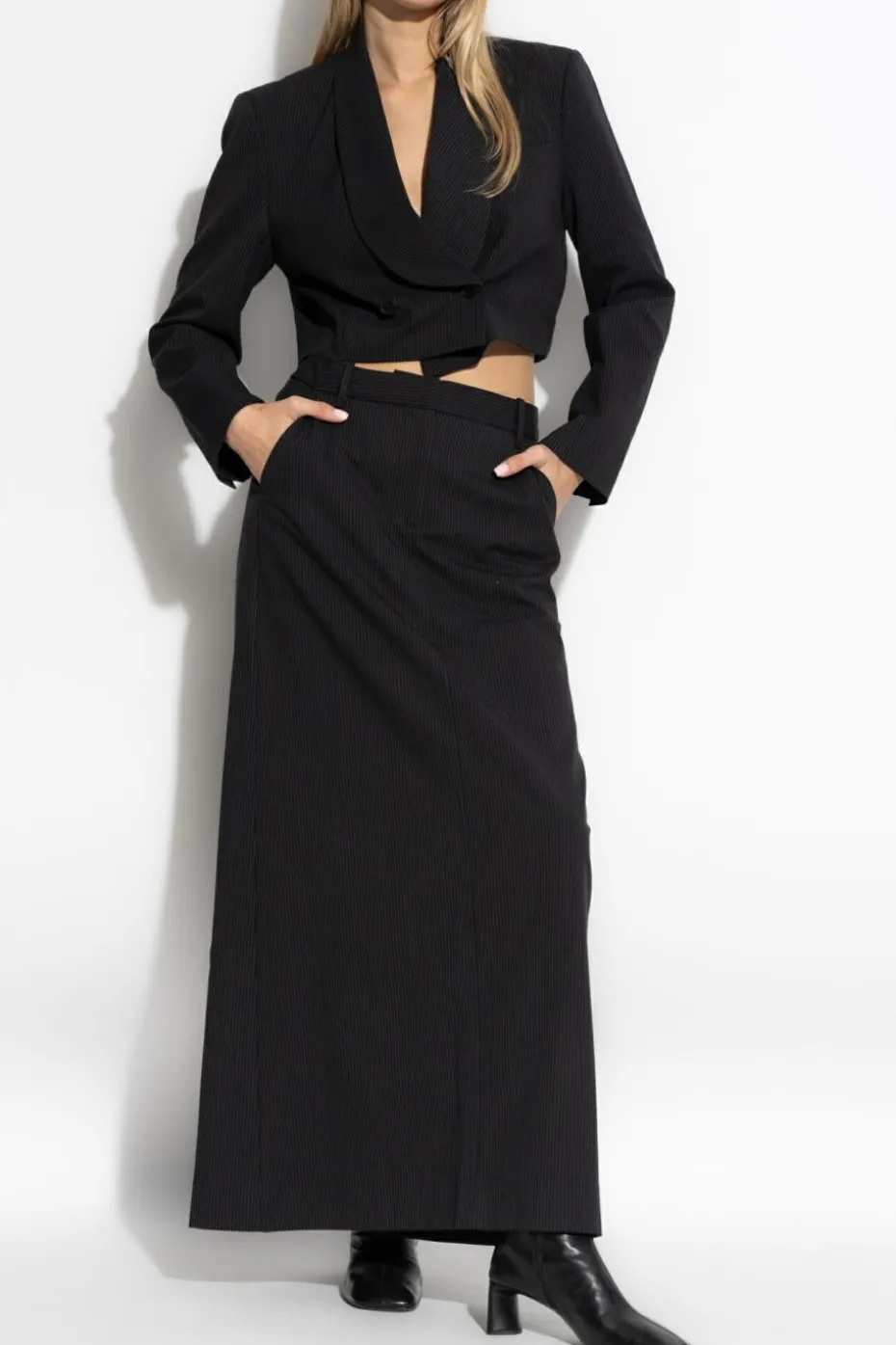 Munthe BLACK Skirt with striped pattern