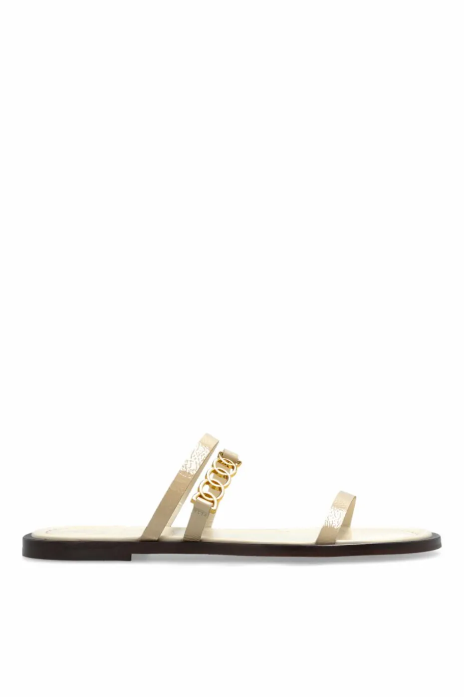 Odissi beige Leather Slide Sandals