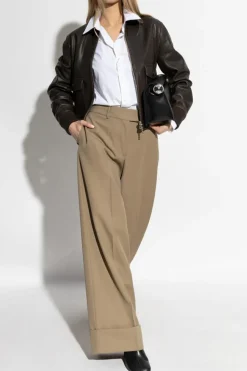 Officine Generale beige Wide-leg pleated trousers