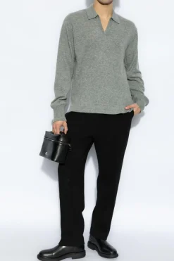 Officine Generale BLACK Pants with wool finish