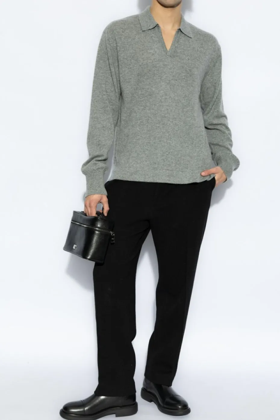 Officine Generale BLACK Pants with wool finish
