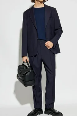 Officine Generale NAVY BLUE Wool pleated trousers ‘Hugo’