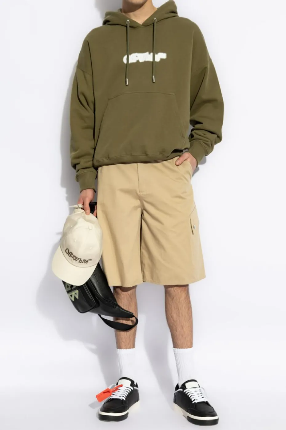 Off-White beige Cargo-style shorts