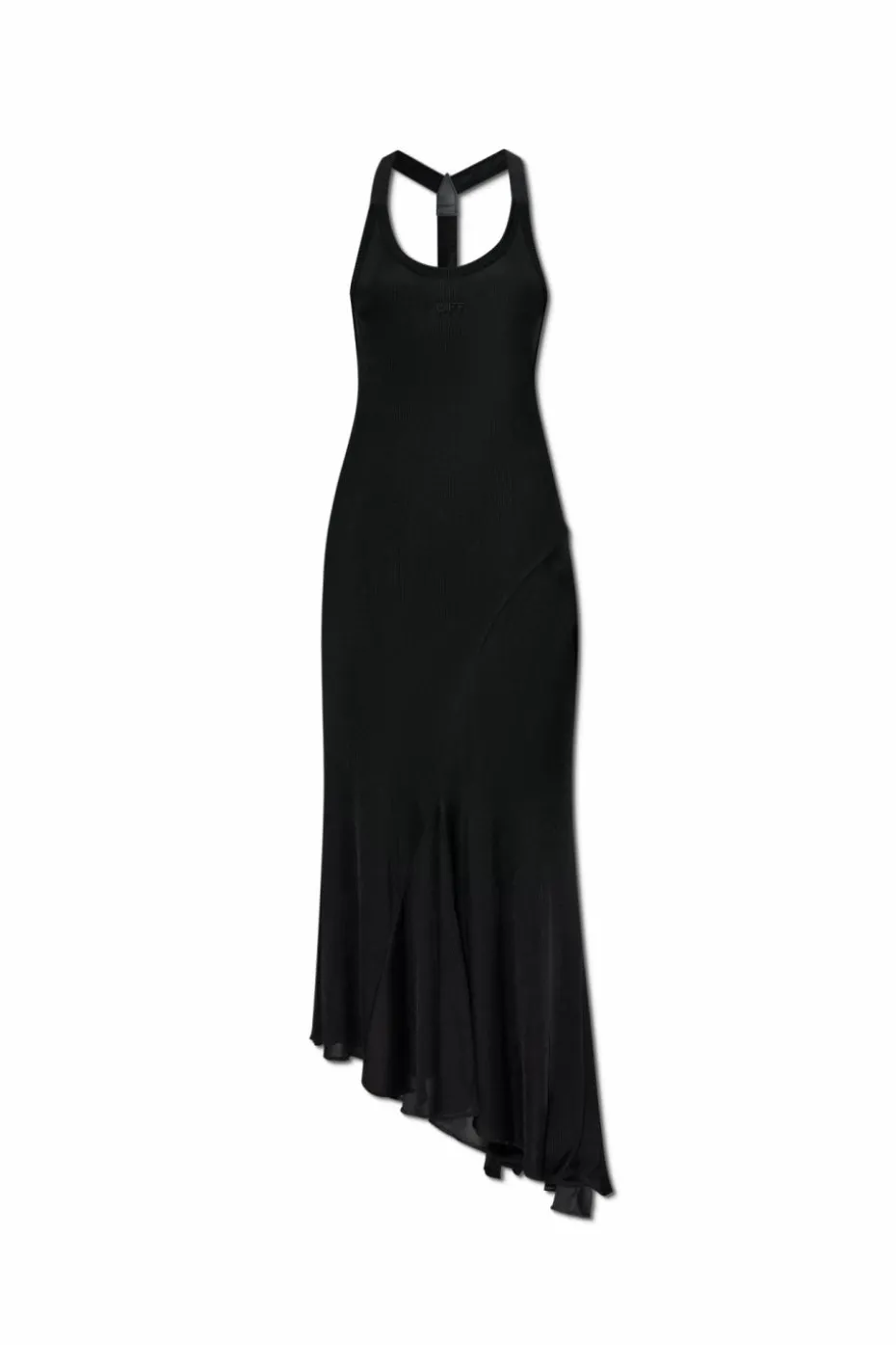 Off-White BLACK Ribbed off-shoulder dress