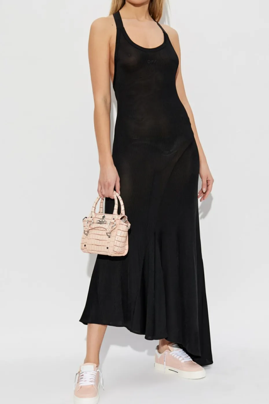 Off-White BLACK Ribbed off-shoulder dress