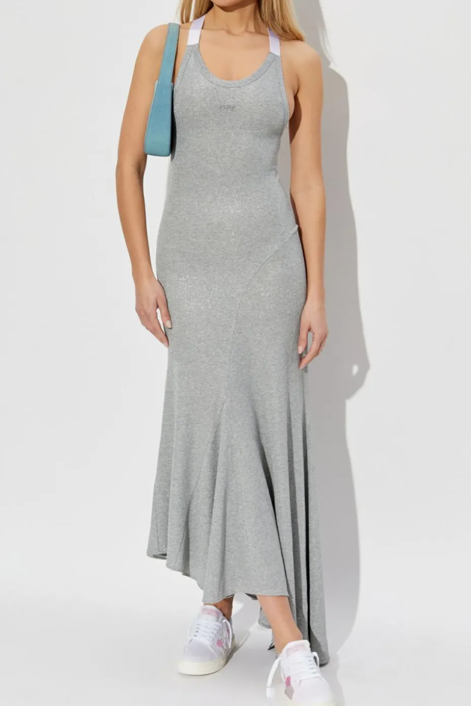 Off-White GREY Ribbed off-shoulder dress