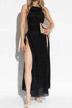 Oseree BLACK Dress finished with lurex thread