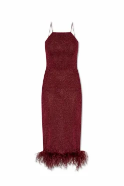 Oseree BURGUNDY Dress finished with ostrich feathers