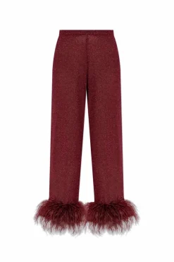 Oseree BURGUNDY Trousers finished with ostrich feathers
