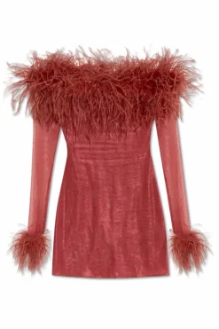 Oseree RED Dress with feathers