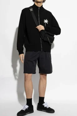 Palm Angels BLACK Sweater with stand-up collar