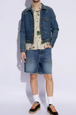 Palm Angels BLUE Denim shorts with vintage effect