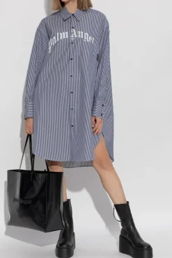 Palm Angels BLUE Oversize shirt dress