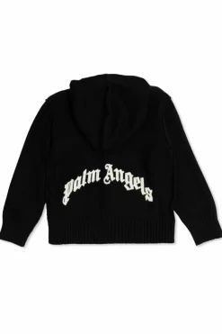 Palm Angels Kids BLACK Cardigan with wool trim