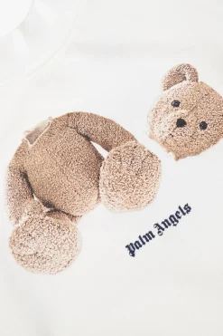 Palm Angels Kids WHITE Sweatshirt with teddy bear