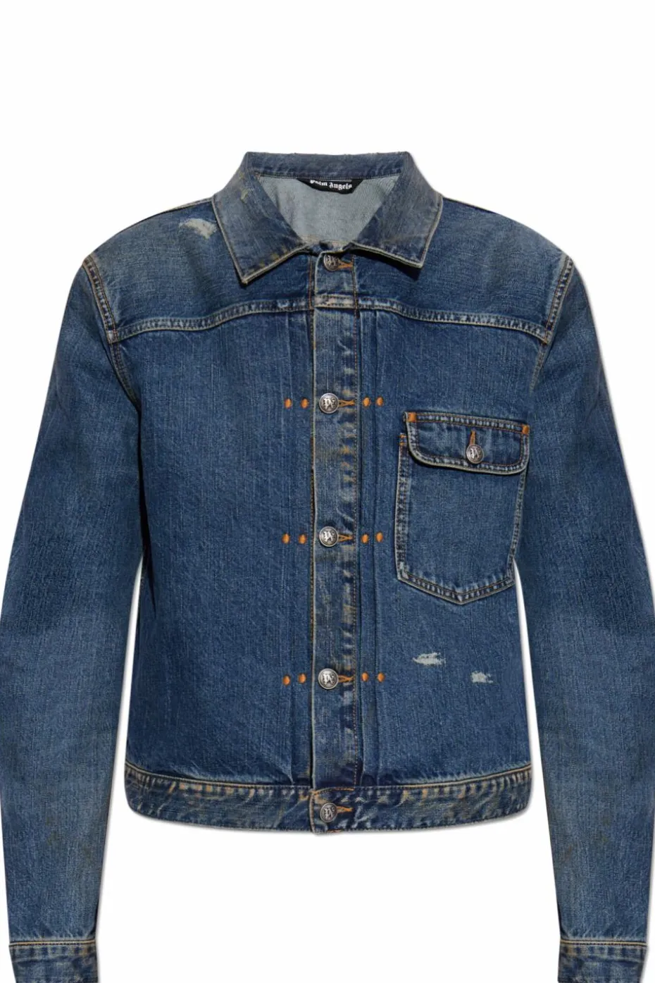 Palm Angels NAVY BLUE Denim jacket with vintage effect