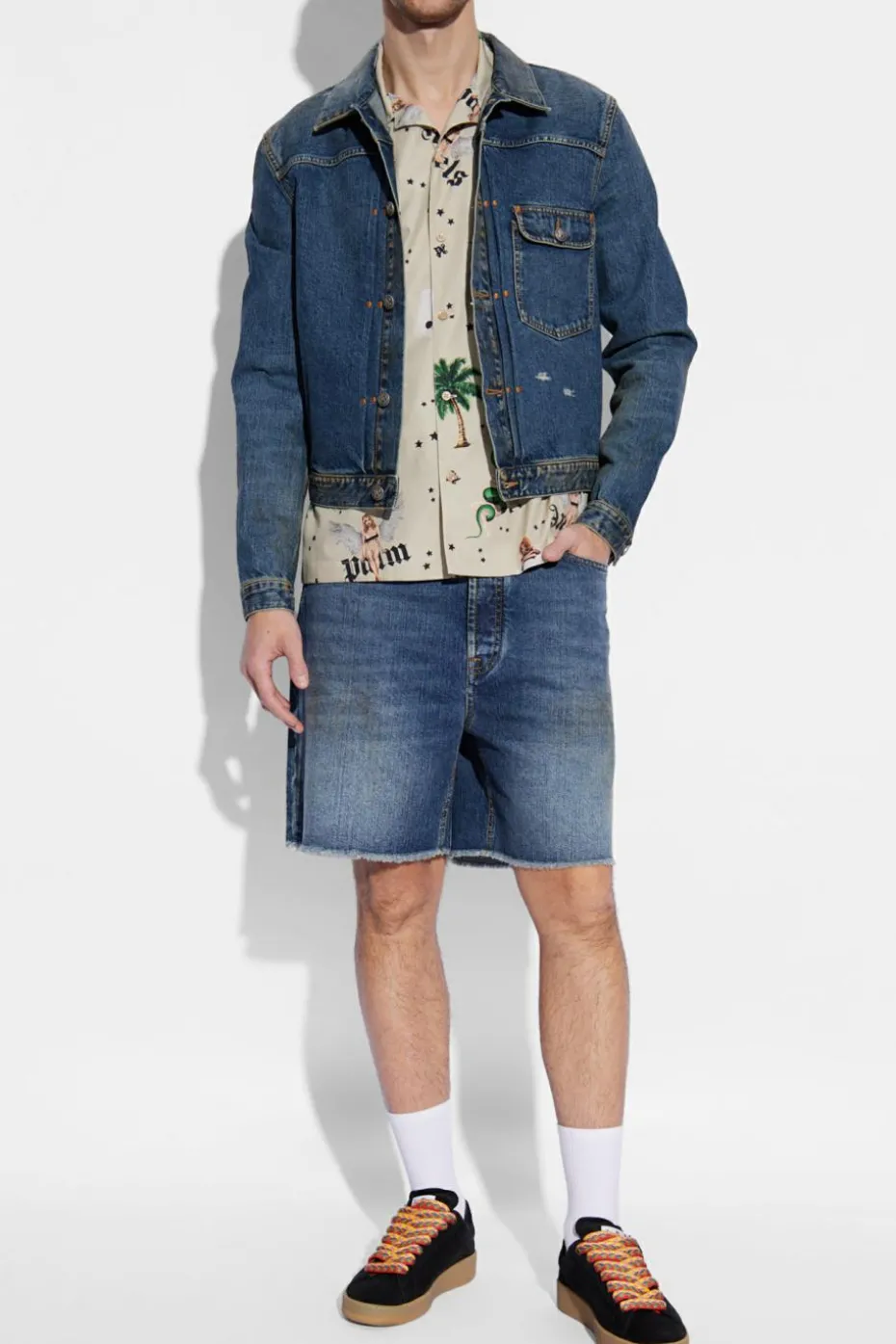 Palm Angels NAVY BLUE Denim jacket with vintage effect