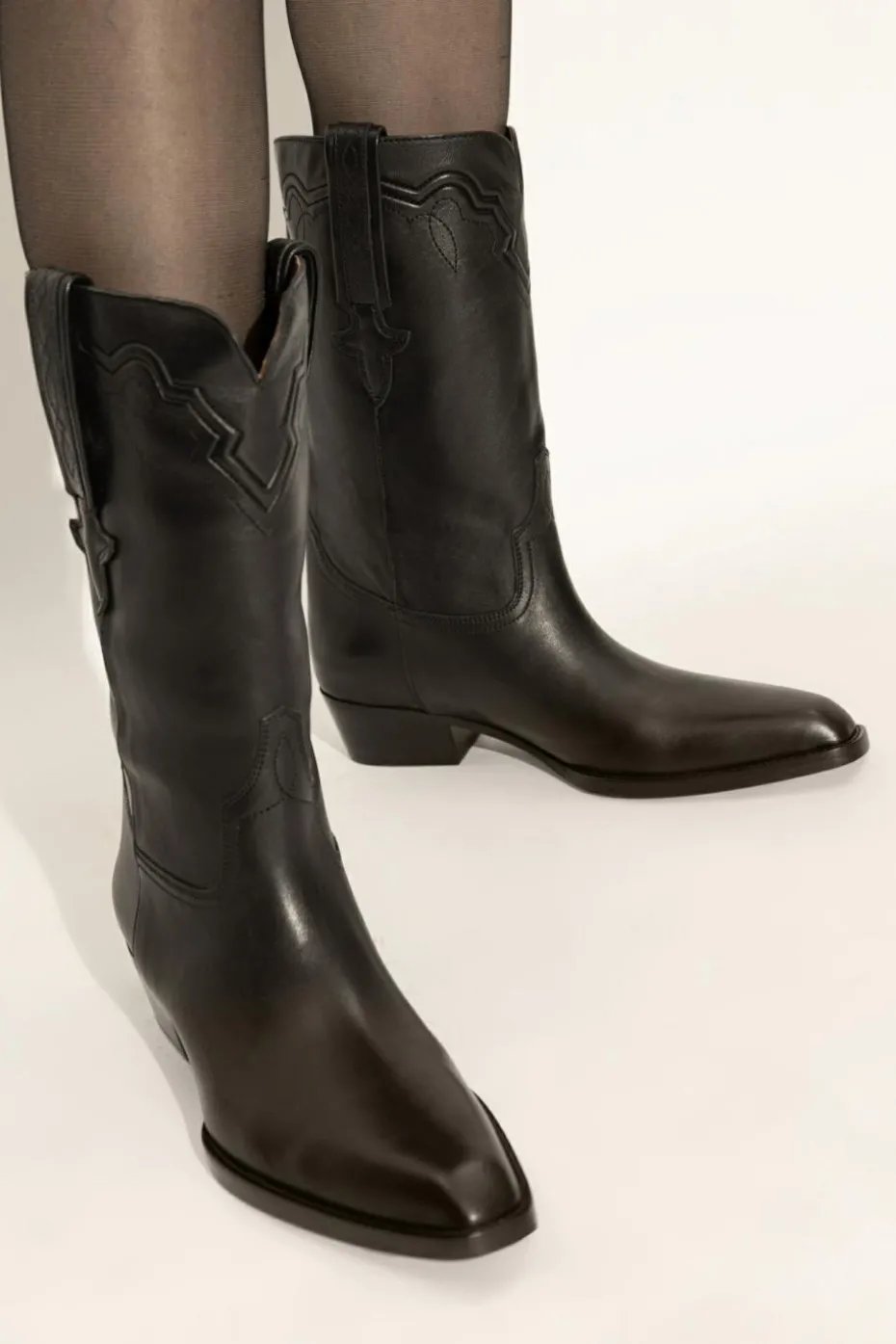 Paris Texas BLACK Leather cowboy boots Hilda
