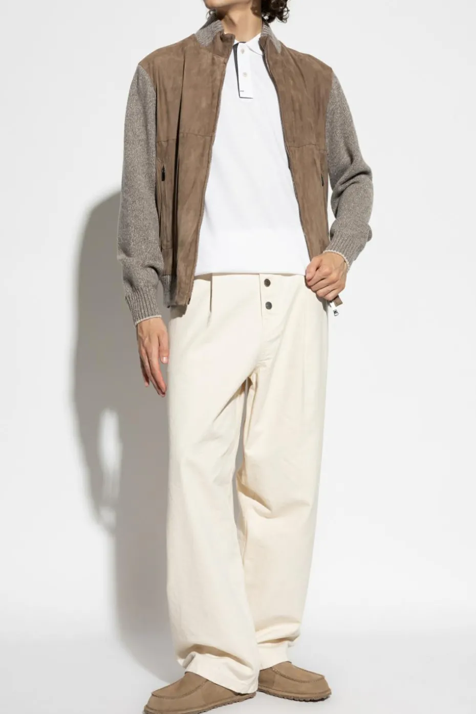 Paul & Shark beige Suede jacket with wool inserts
