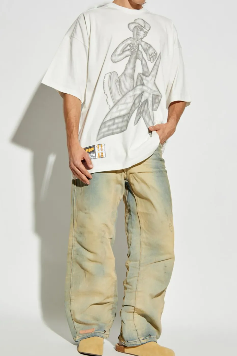 PDF beige Patterned jeans