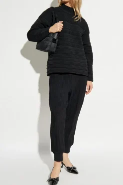 Pleats Please Issey Miyake BLACK Pleated top with stand-up collar