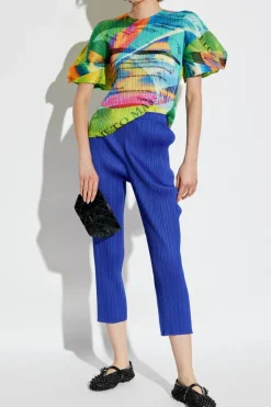 Pleats Please Issey Miyake MULTICOLOUR Pleated t-shirt with print