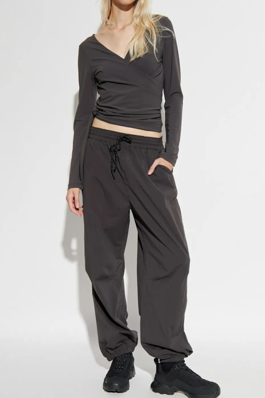 Rethinkit Studios GREY Wrap-front tie top