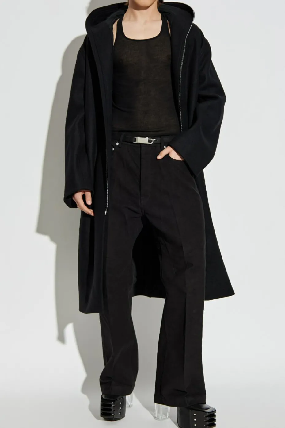 Rick Owens BLACK Wool coat with hood